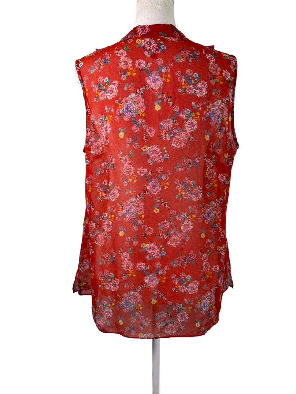 Cabi Red Floral Sheer Ruffle Sleeveless Blouse Top Size M - Picture 6 of 10